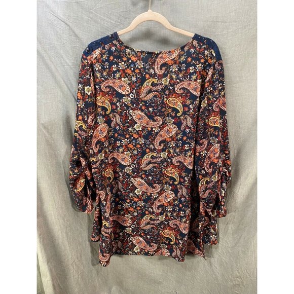 Terrra Sky‎ Shirt Women 1X Blue Orange Floral Paisley Long Sleeve Top Ladies. - Picture 5 of 8